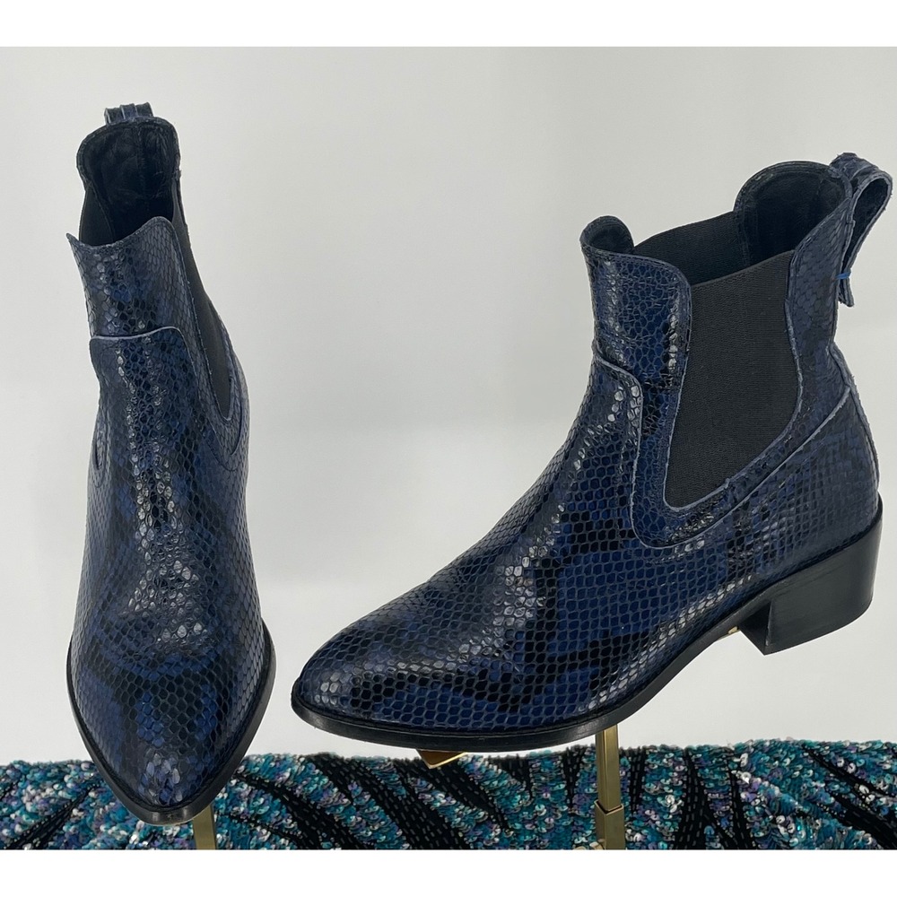 Veronica Beard Wells Indigo Snake Embossed Leather Chelsea Boots 7 Spain